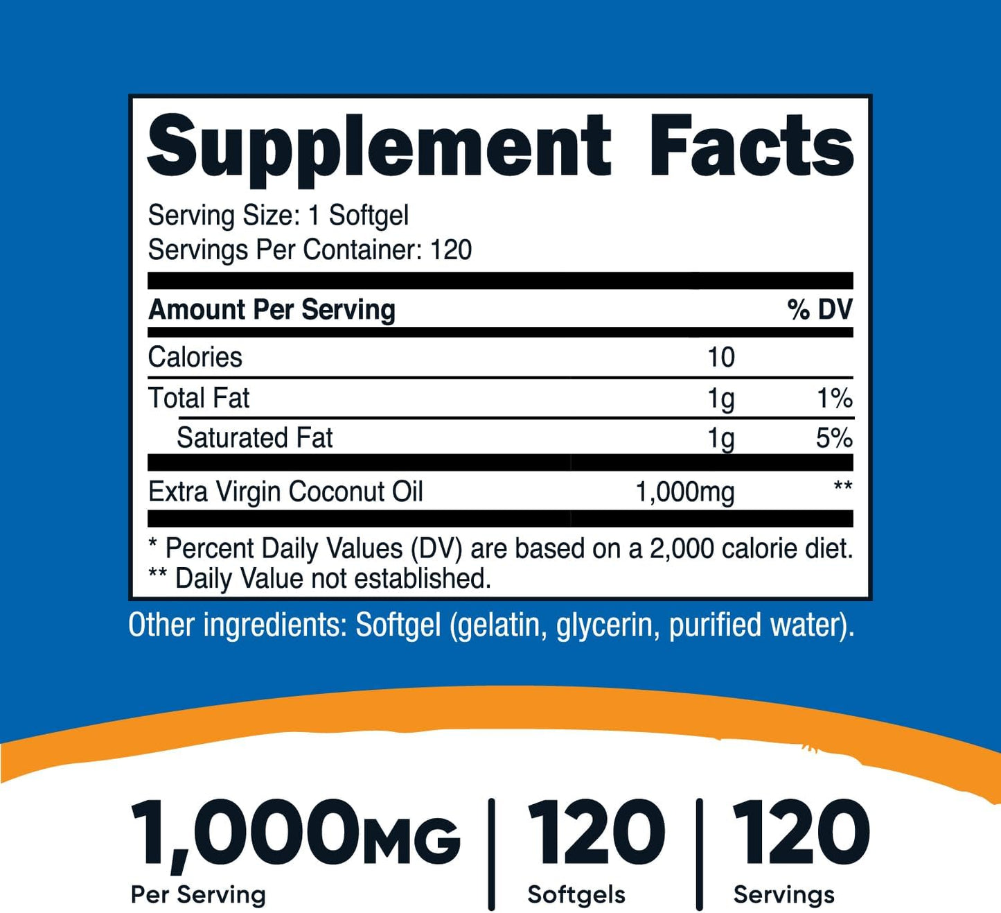 Nutricost Coconut Oil 1000mg Supplement 120 Softgels