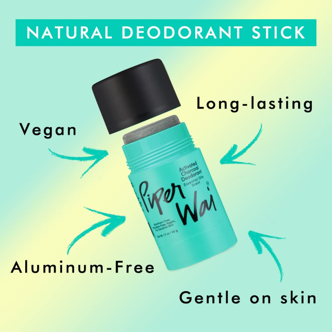 PiperWai Activated Charcoal Deodorant Essential Oils Scent, 1.7 oz / 50 g