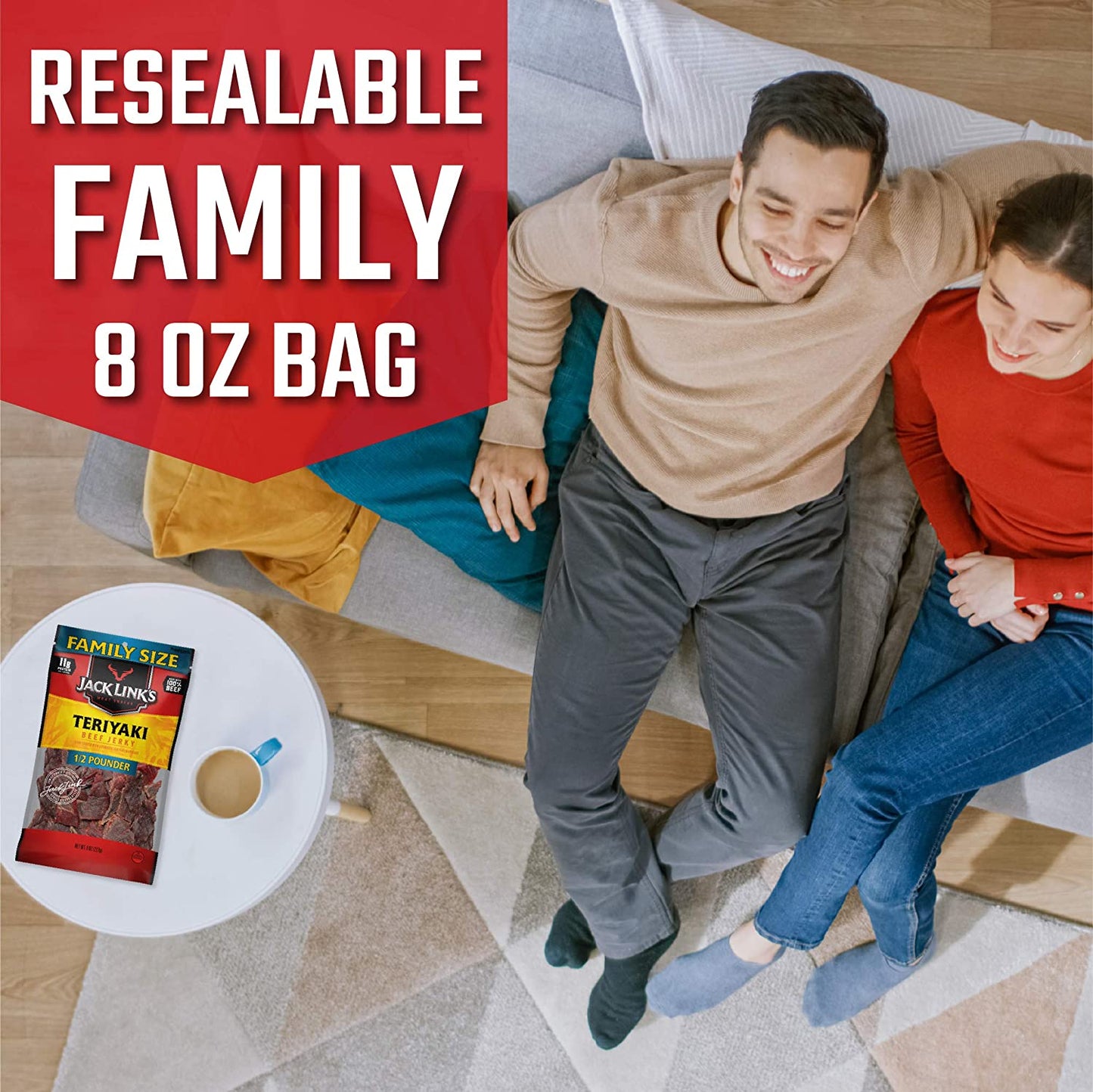 Jack Link’s Teriyaki Beef Jerky 1/2 Pounder Bag Made with 100% Premium Beef Flavorful Meat Snack