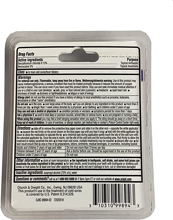 Orajel Touch-Free Cold Sore Patented Treatment, with Applicator, 6 Vials