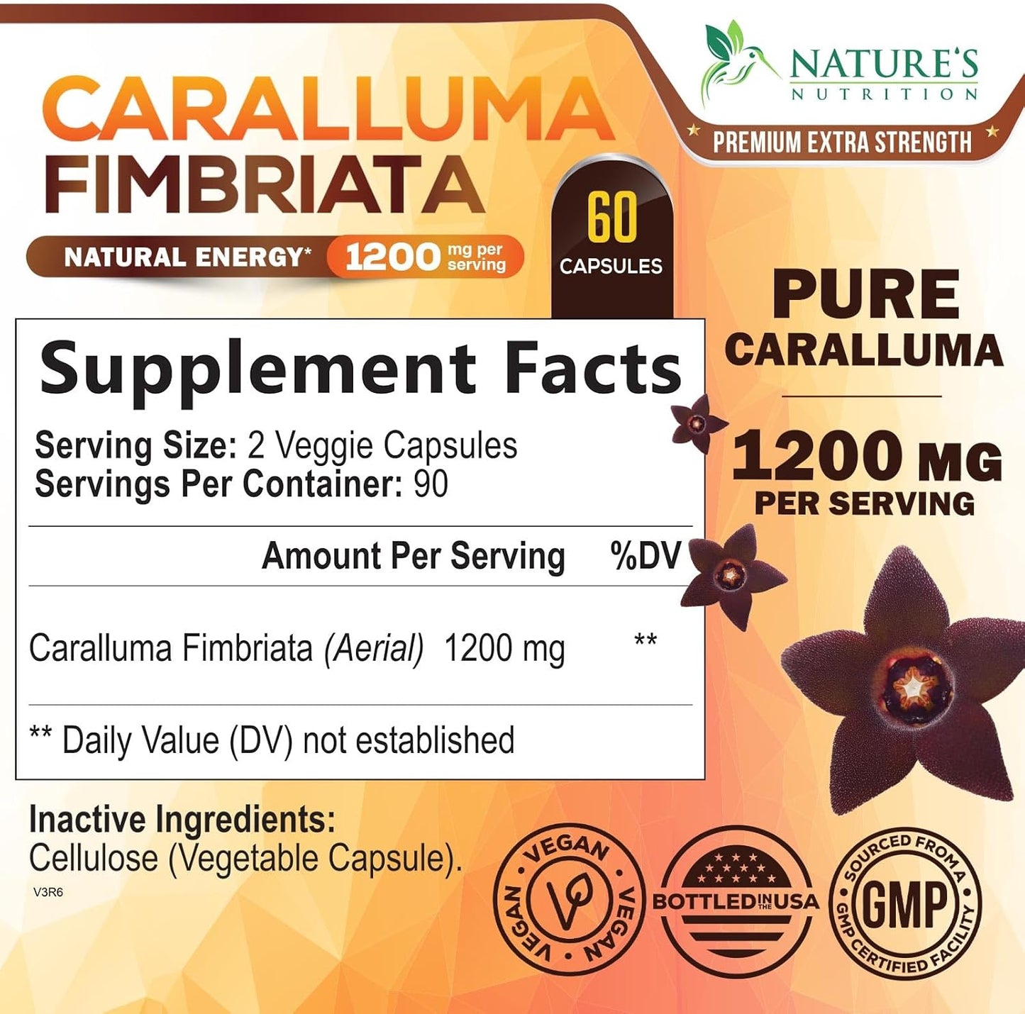 Nature's Nutrition Caralluma Fimbriata 1200mg Natural Energy Supplement 180 Capsules