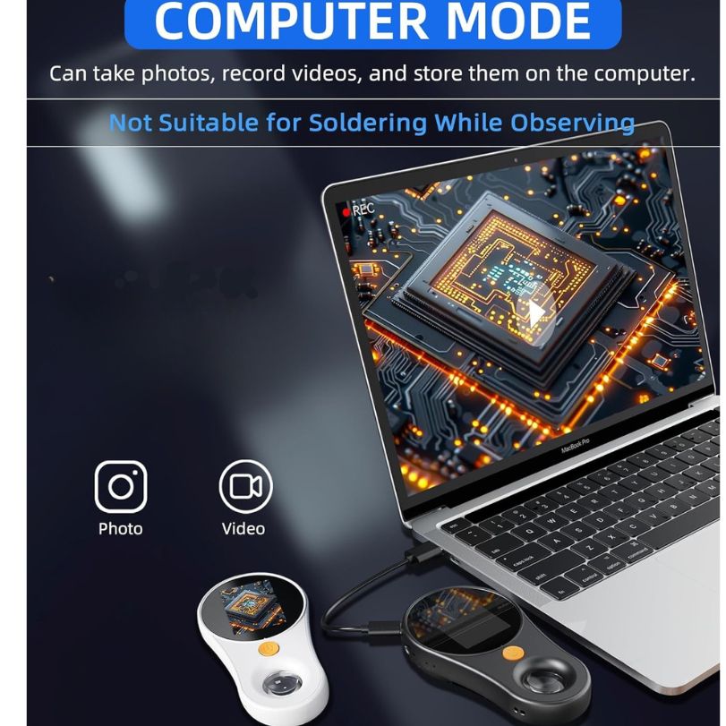 Digital Microscope Fixed Focus, 2.0 Inch IPS Screen, 500X Magnification, Black