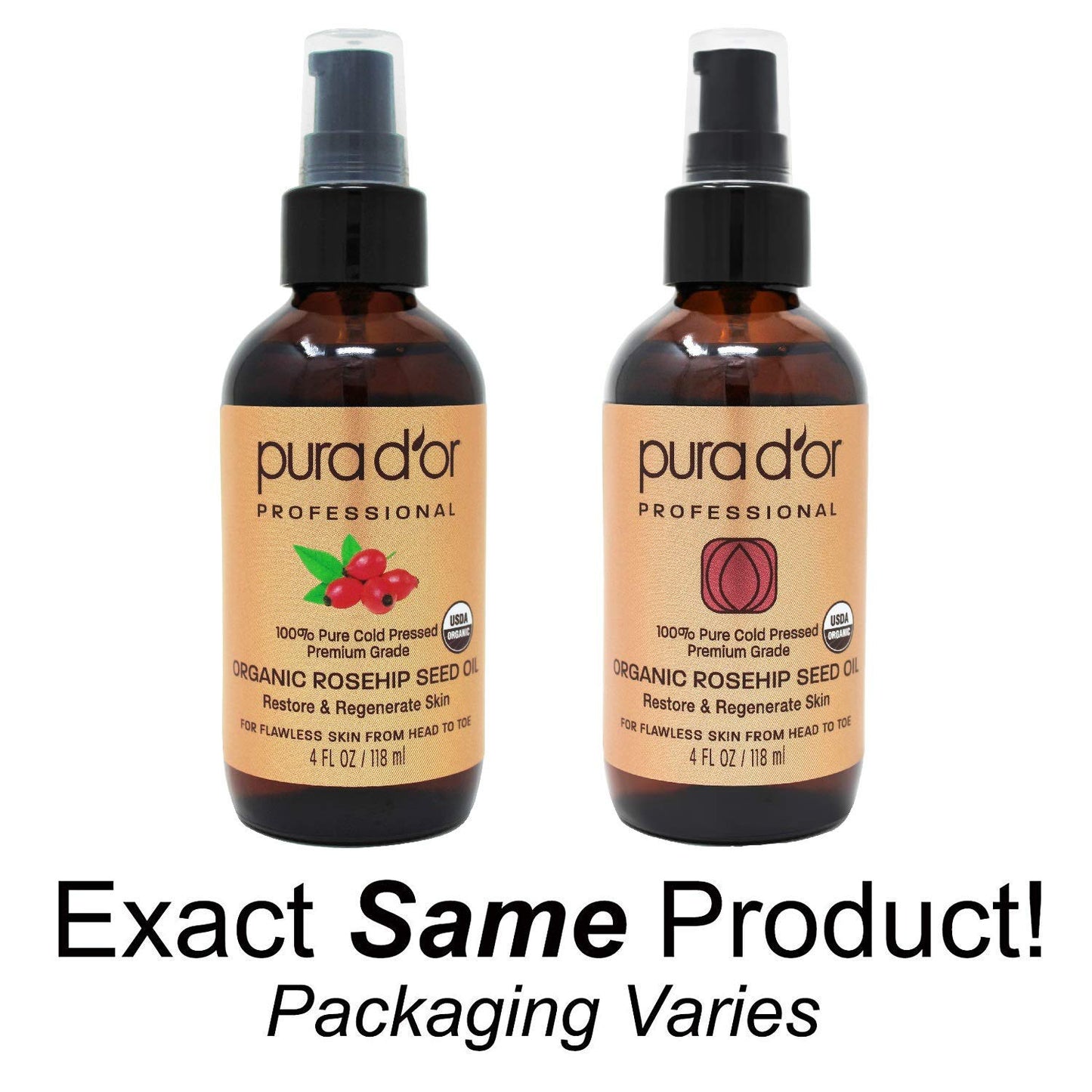 PURA D'OR (4 oz) Organic Rosehip Seed Oil 100% Pure Cold Pressed, USDA Certified Organic