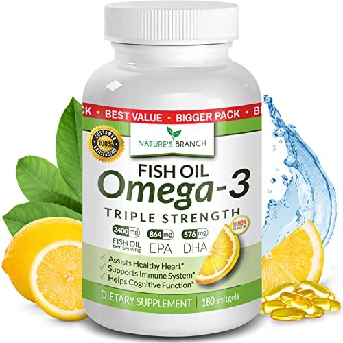 Natures Branch Fish Oil Omega-3 Triple Strength, Lemon Flavor 180 Softgels