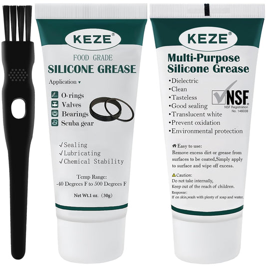 Keze Food Grade And Muli Purpose Silicone Grease With Brush, 1oz / 30g