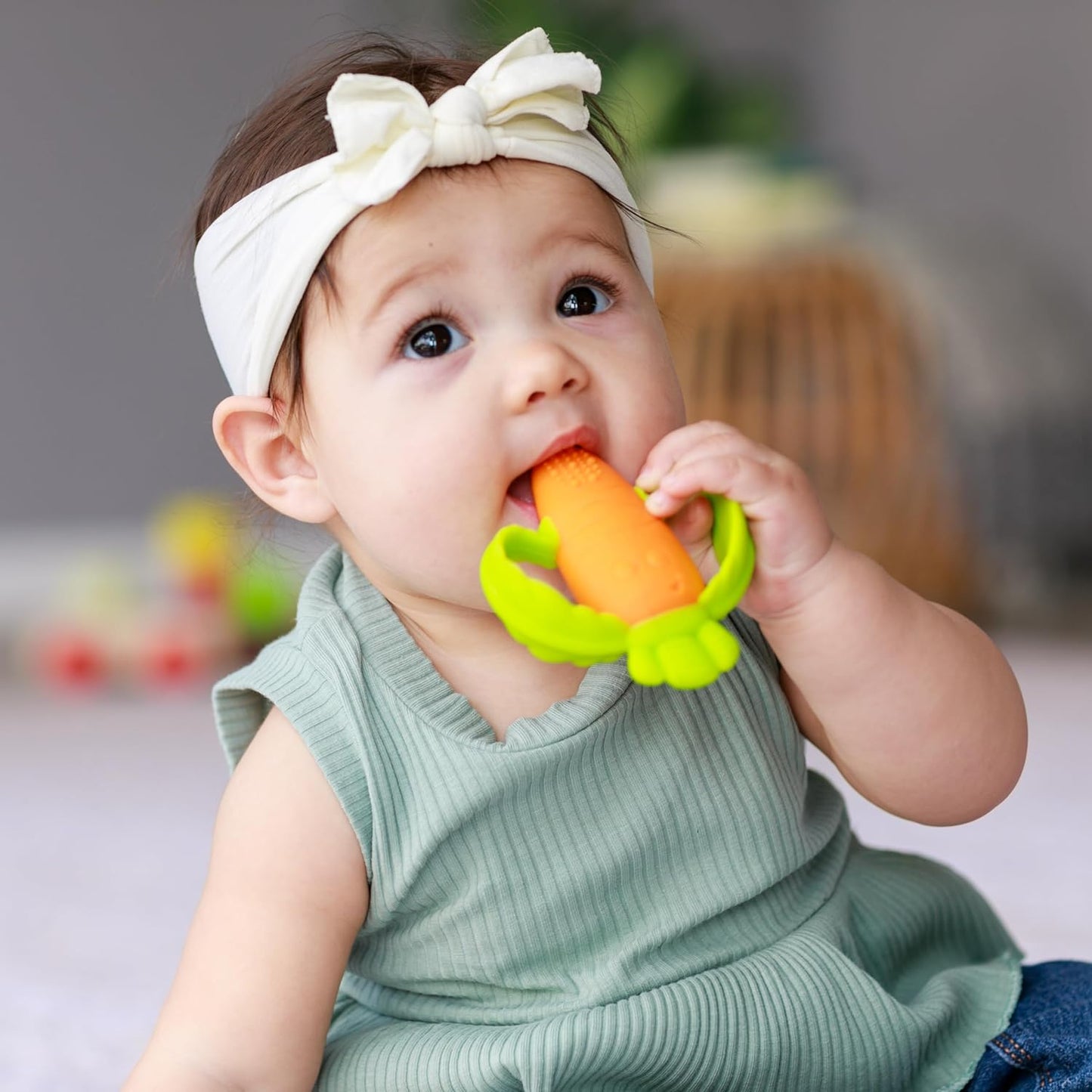 Infantino Lil' Nibbles Textured Silicone Baby Teether, Orange Carrot, 0+ Months