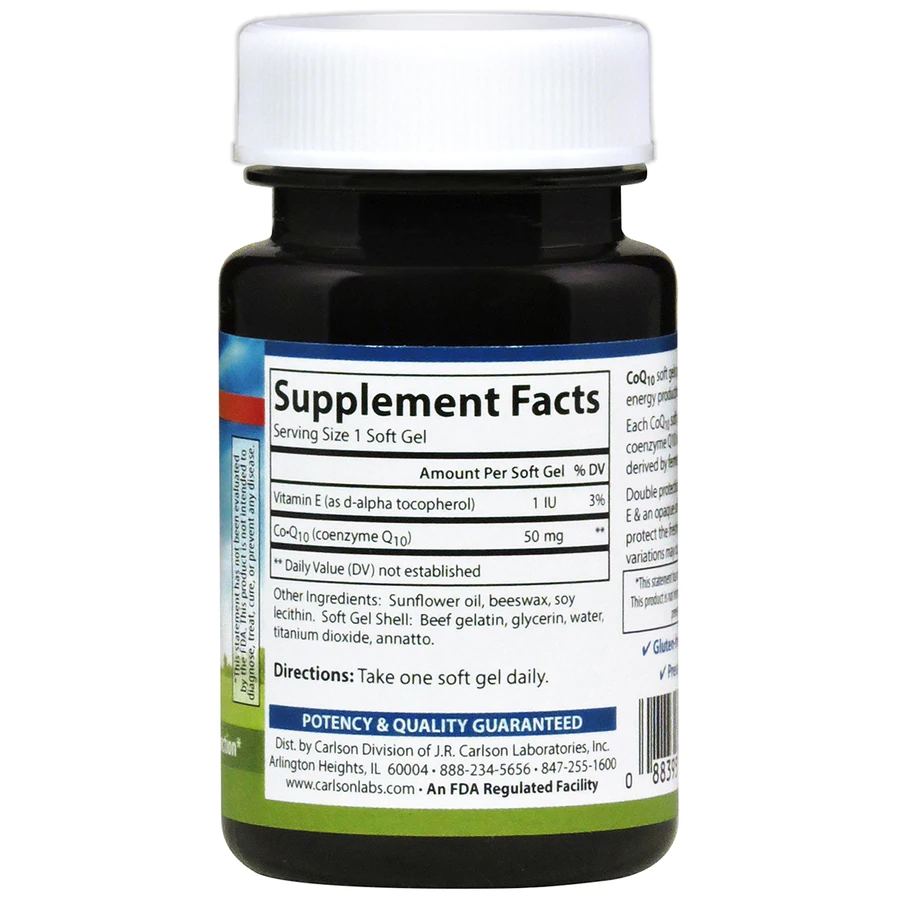 Carlson CoQ10 50 mg 30 Softgels Energy Production & Heart Function