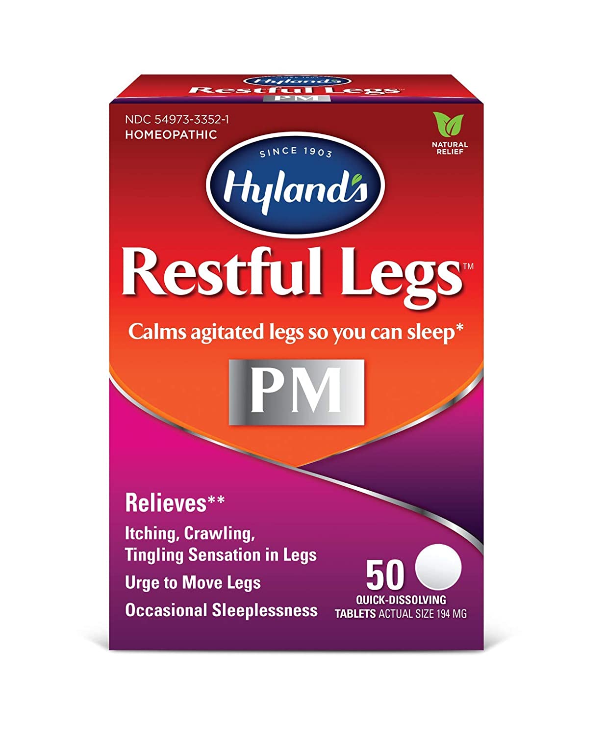 Hyland's Restful Legs Nighttime PM Tablets, 50 Count (Calms Agitated Legs So You Can Sleep)