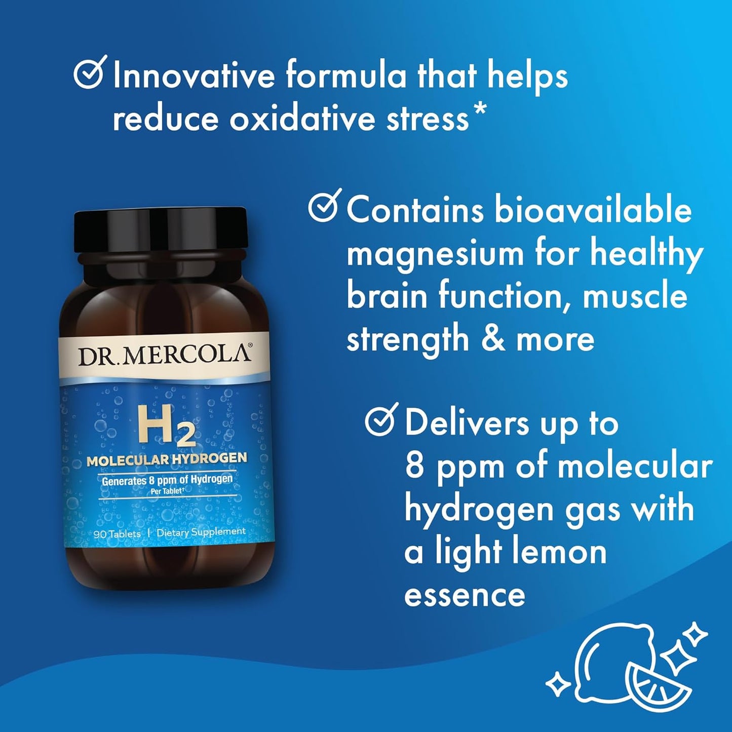 Dr. Mercola H2 Molecular Hydrogen Dietary Supplement, 90 Tablets