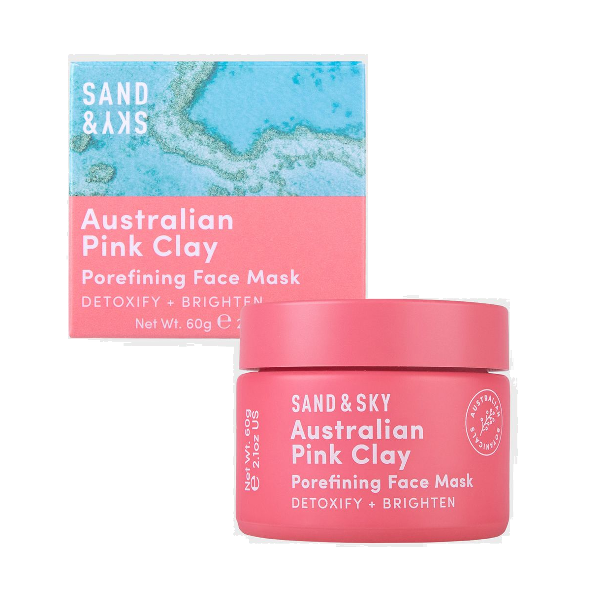 Sand & Sky Australian Pink Clay Porefining Face Mask (60 g) Detoxify + Brighten
