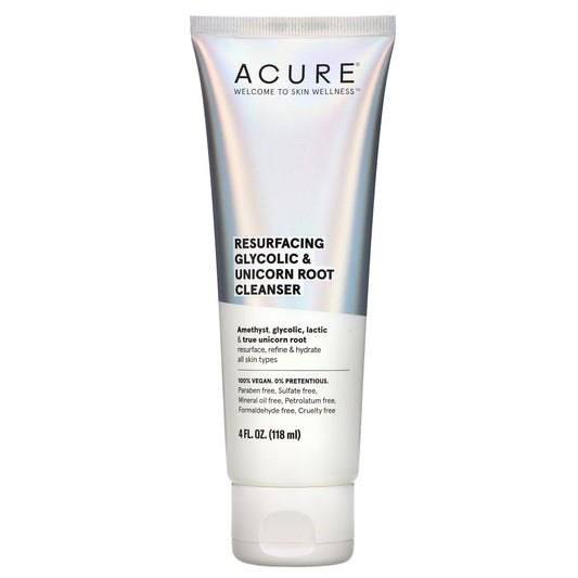 ACURE Resurfacing Glycolic & Unicorn Root Facial Cleanser, 4 fl.oz / 118ml