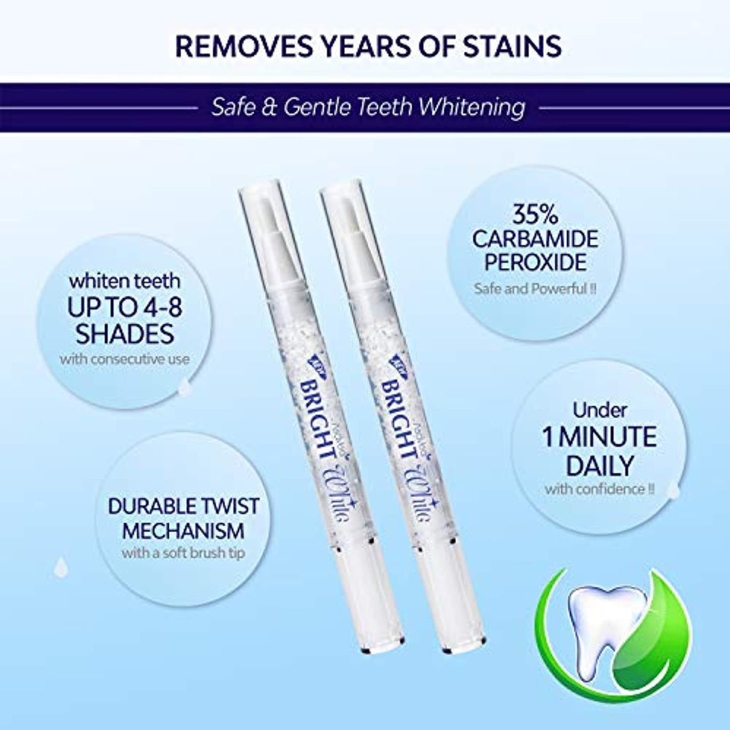 AsaVea Teeth Whitening Pen (2 Pack), 20 Uses, Effective, Painless, No Sensitivity, Travel Friendly, Easy To Use, Beautiful White Smile, Natural