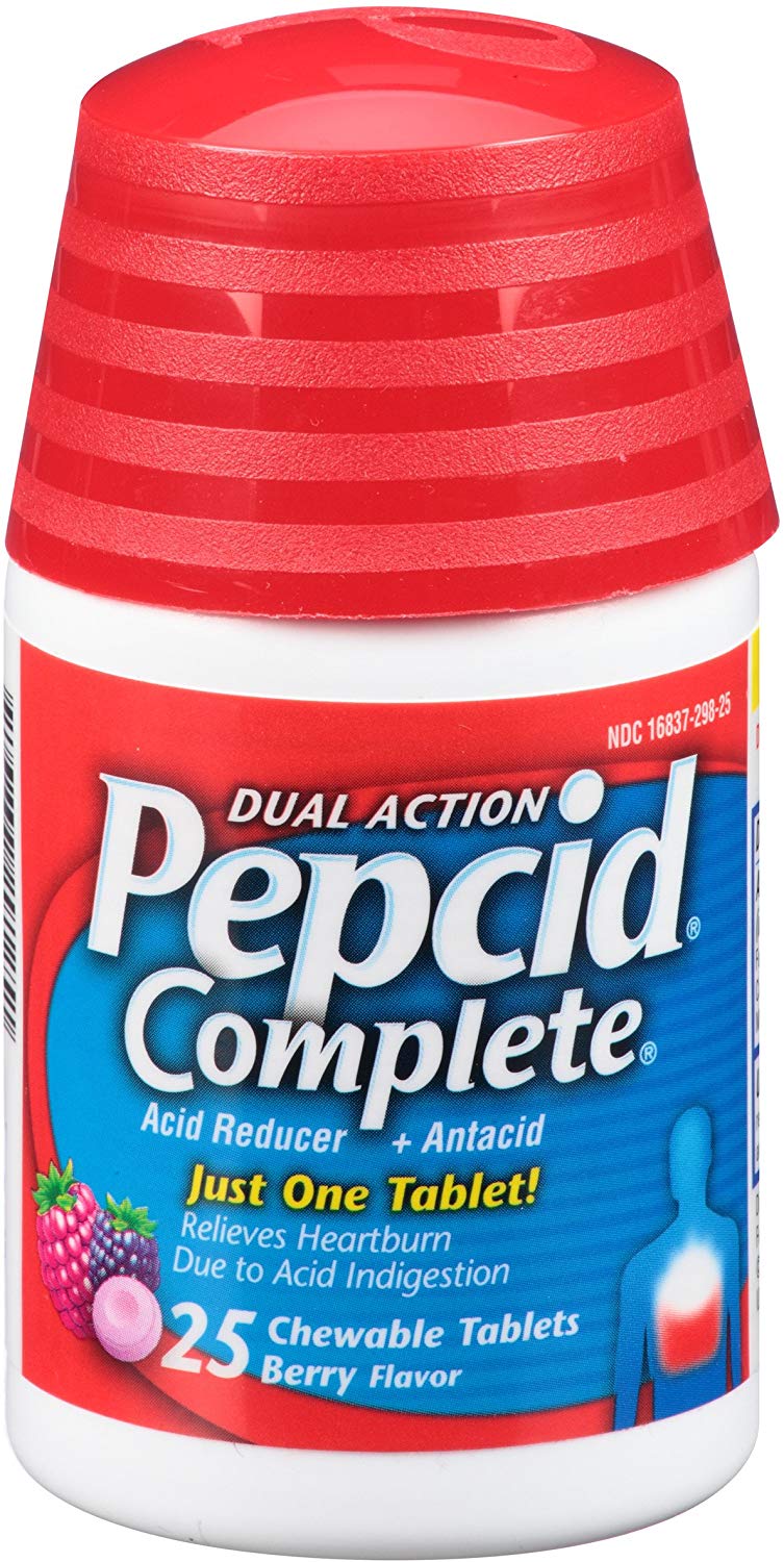 Pepcid Complete Acid Reducer Plus Antacid Chewable Tablets, Berry, 25 ct (Packaging may Vary)