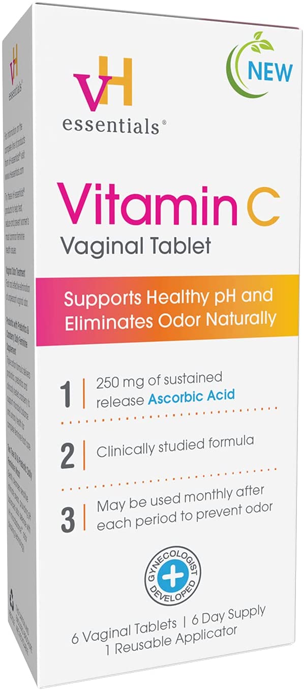 vH essentials Vitamin C Vaginal Tablet 250mg, 6 Tablets with 1 Reusable Applicator Supports Healthy pH & Eliminates Odor Naturally