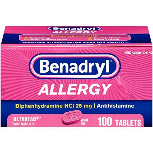 Benadryl Allergy Diphenhydramine HCl 25 mg, Antihistamine - 100 Tablets
