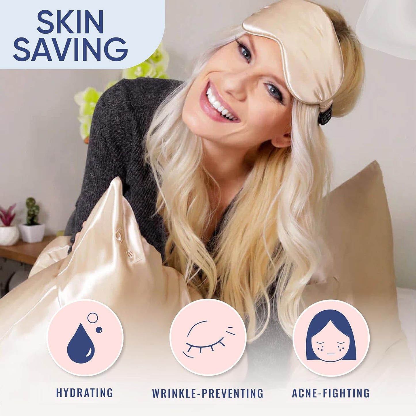 Blissy 100% Pure Mulberry Silk Pillowcase with Hidden Zipper (Queen, Champagne)