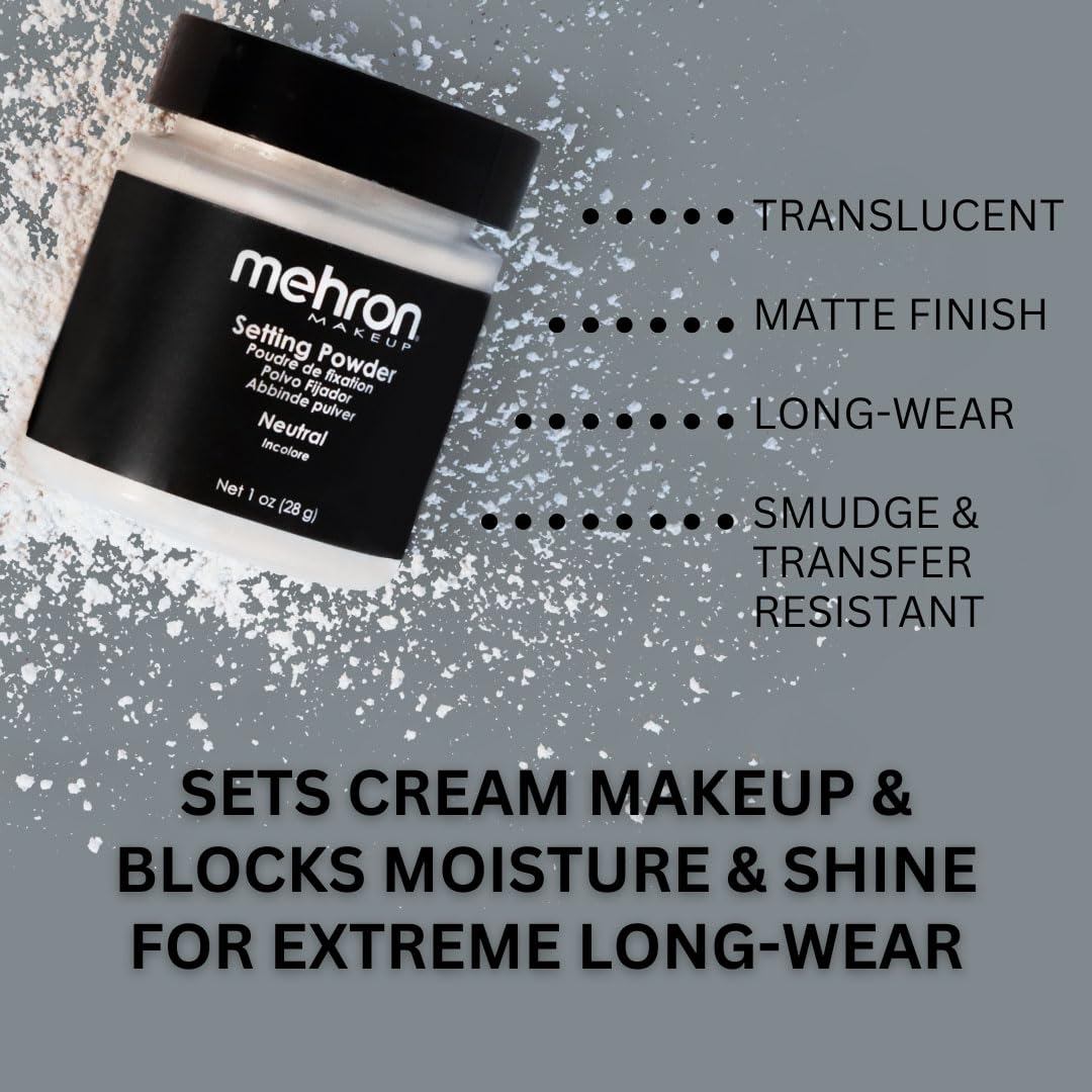 Mehron Makeup Setting Powder Neutral Shade, 1 oz / 28 g