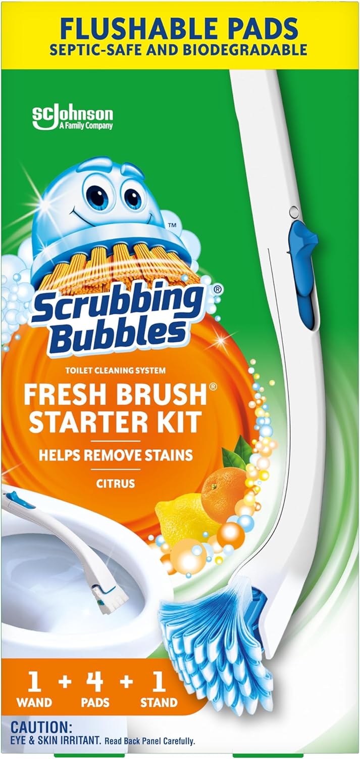SC Johnson Scrubbing Bubbles Toilet Cleaning System Citrus Scent (1 Wand, 4 Pads, 1 Stand)