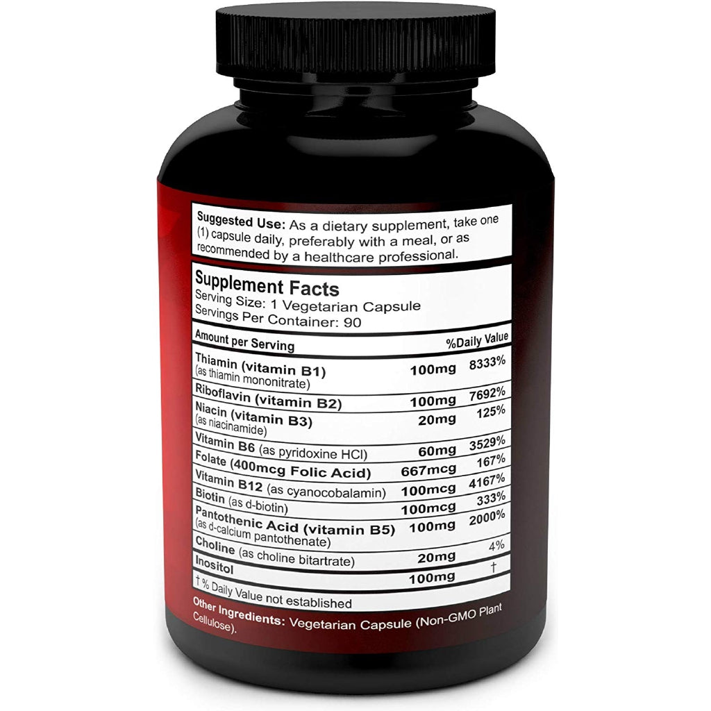 Divine Bounty Vitamin B Complex, 90 Vegetarian Capsules (Includes All B Vitamins)