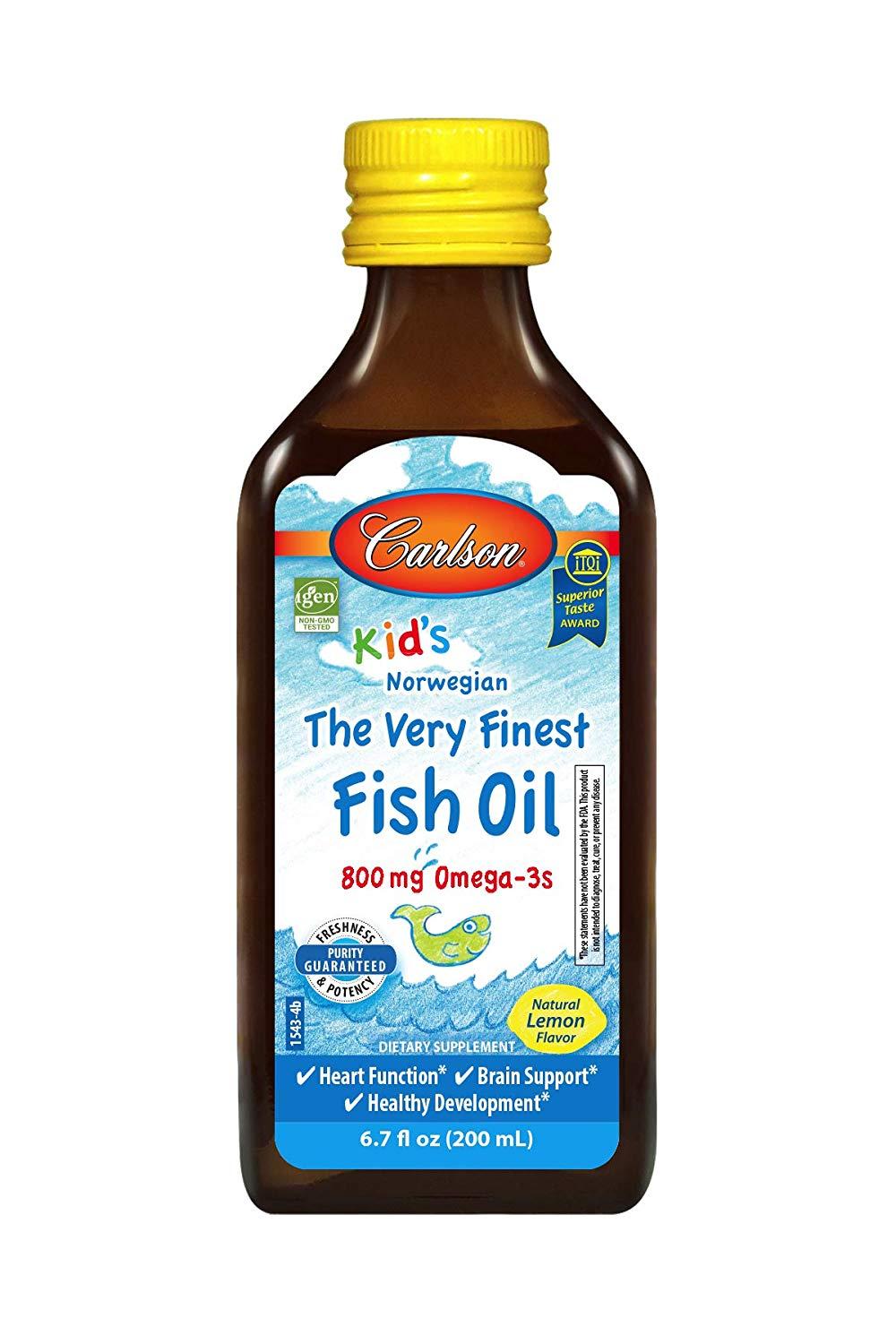 Carlson Kid's The Very Finest Fish Oil 800 mg Omega 3 Natural Lemon Flavor 6.7 fl. oz 200 mL