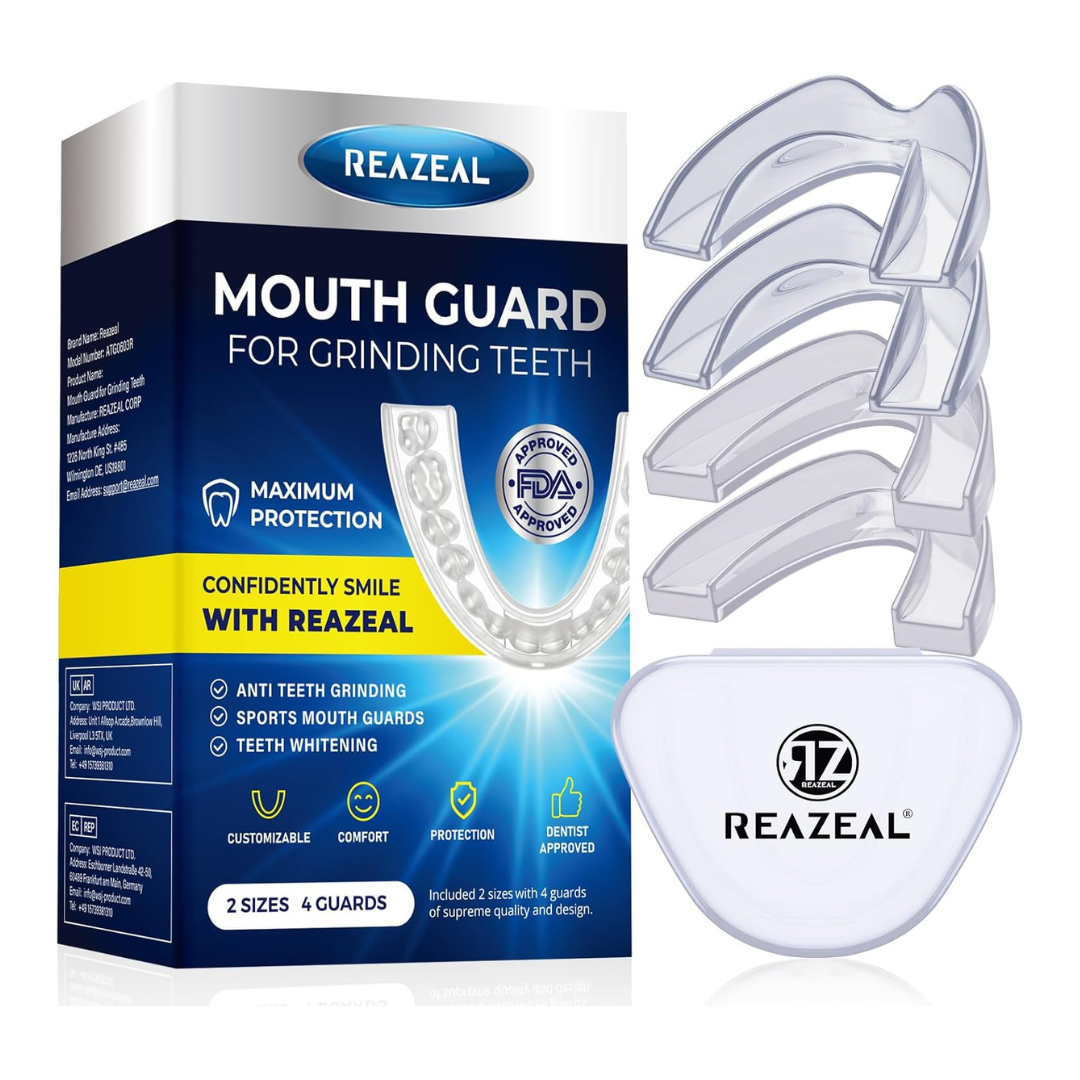 Reazel Mouth Guard for Grinding Teeth 2 Sizes, 4 Pieces