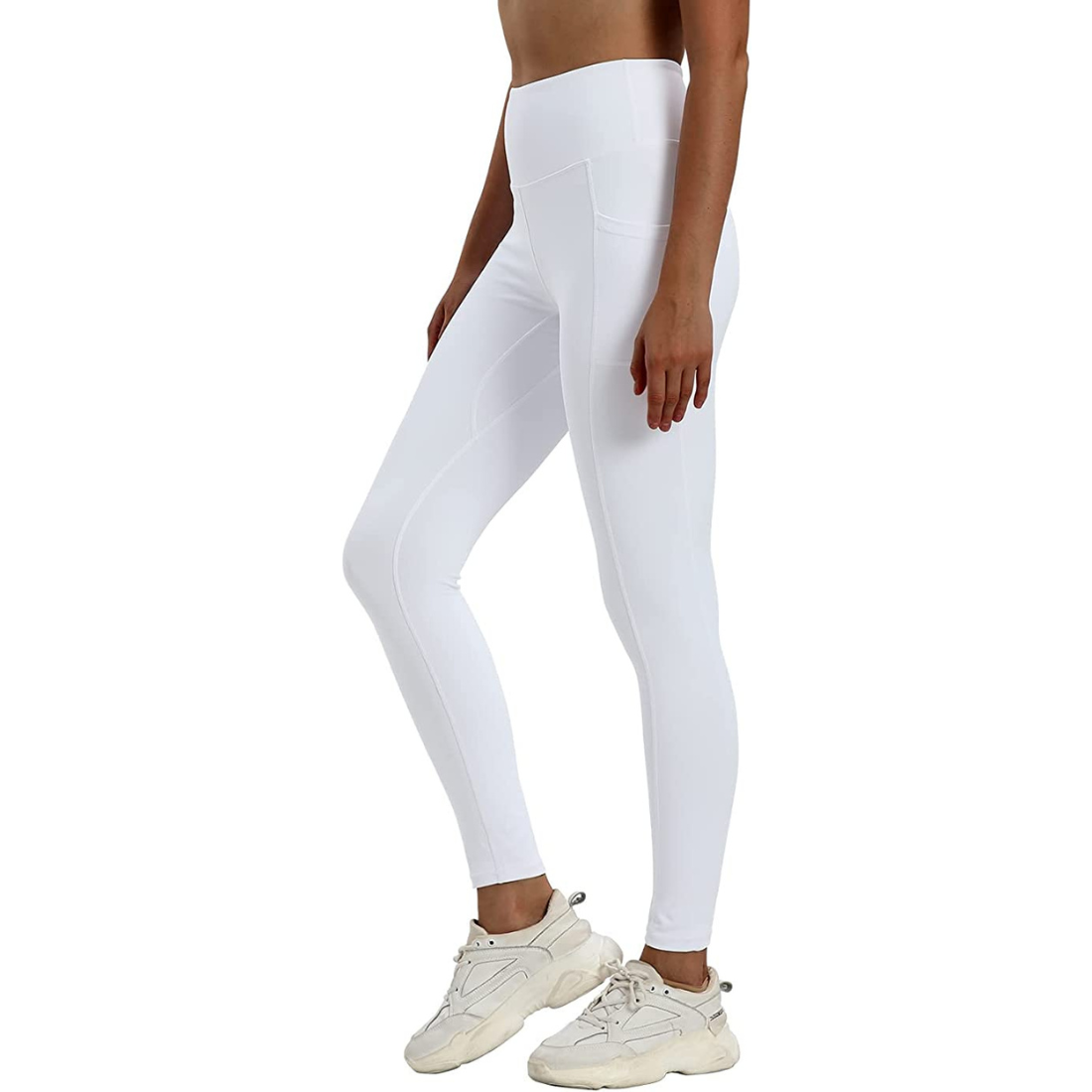 High Waist White Trainer Leggings For Women Yoga Running With 2 Side Pockets Small Size