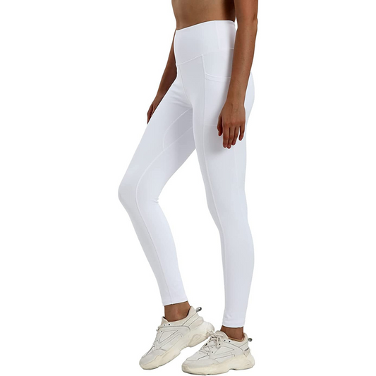High Waist White Trainer Leggings For Women Yoga Running With 2 Side Pockets Small Size