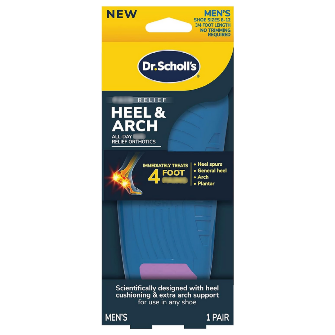 Dr. Scholl’s Heel & Arch Comfort Support Insoles for Men 8–12 ,1 Pair