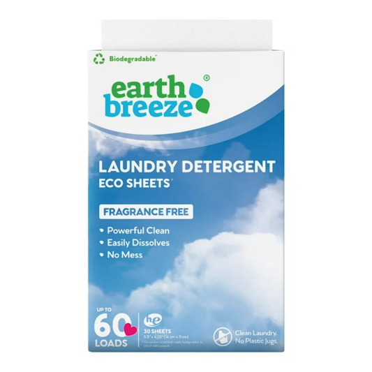 Earth Breeze Laundry Detergent Eco Sheets 60 Loads, 30 Count