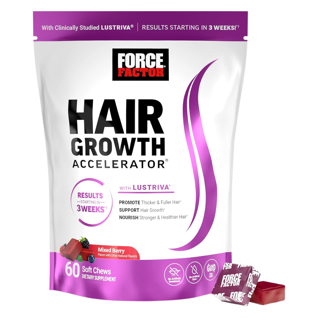 Force Factor Hair Growth Accelerator Mixed Berry Flavor, 60 Soft Chews