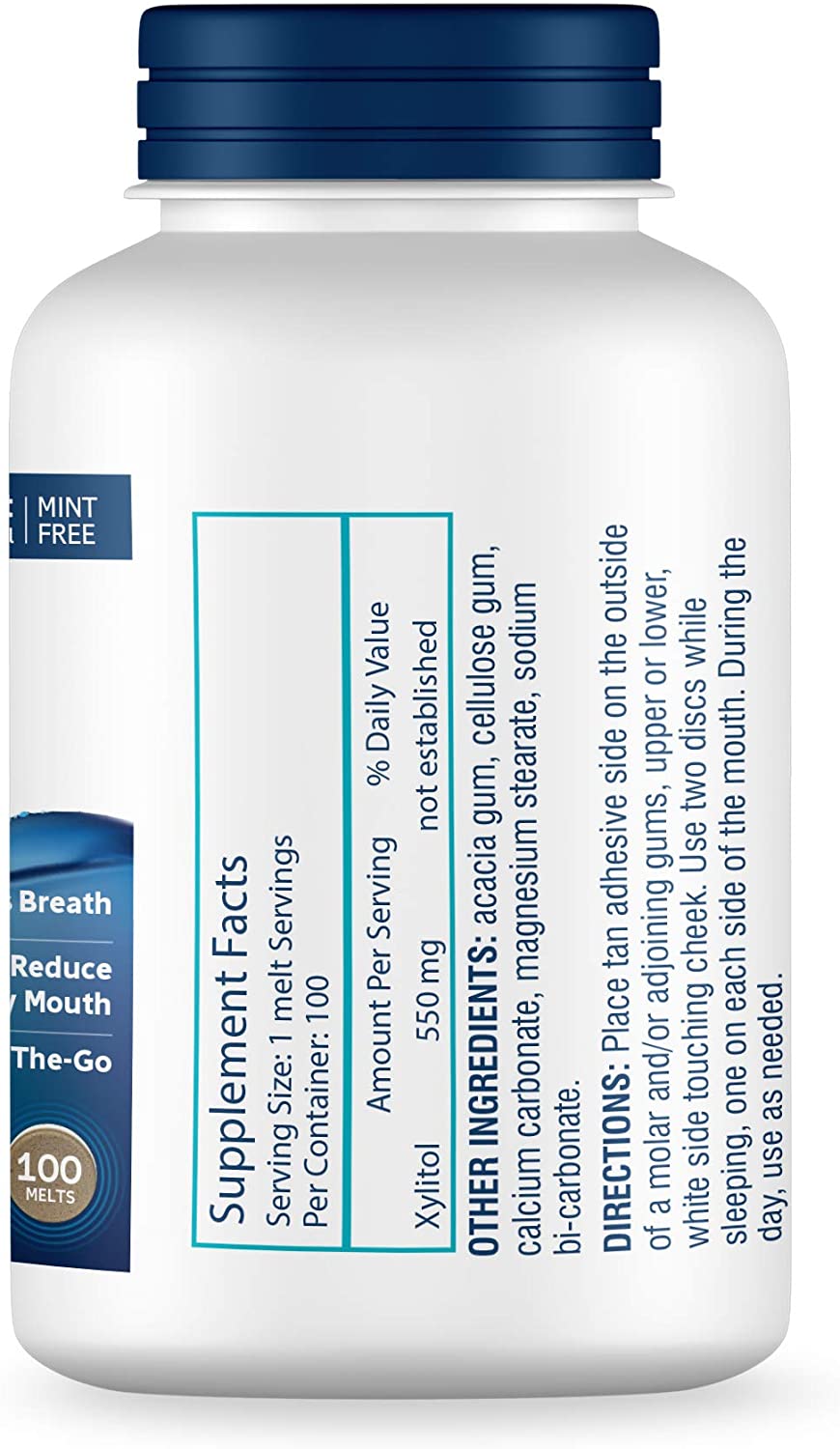 OraCoat XyliMelts Dry Mouth Stick-On-Melts for Moisturizing Slightly Sweet with Xylitol, 100 Melts