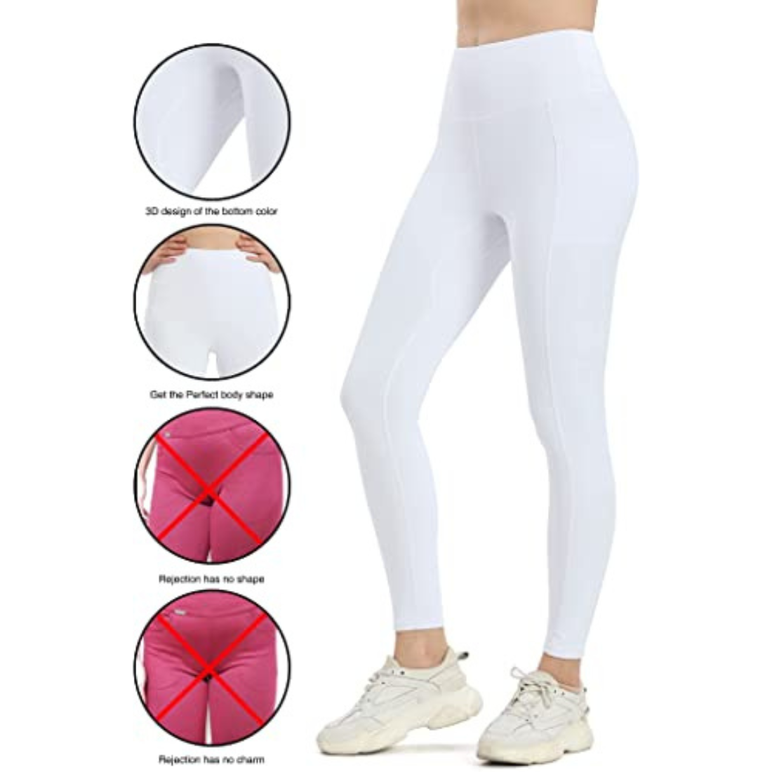High Waist White Trainer Leggings For Women Yoga Running With 2 Side Pockets Small Size