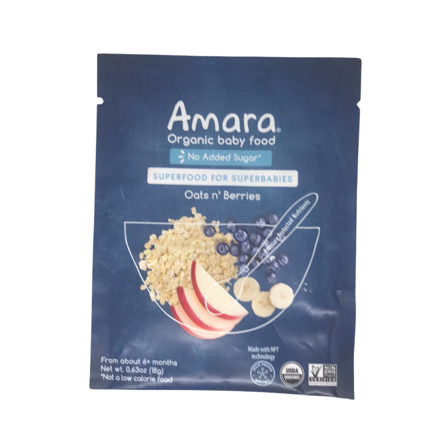Amara Organic 6 Months+ Baby Food No Added Sugar Oats n' Berries 0.63 Oz / 18g