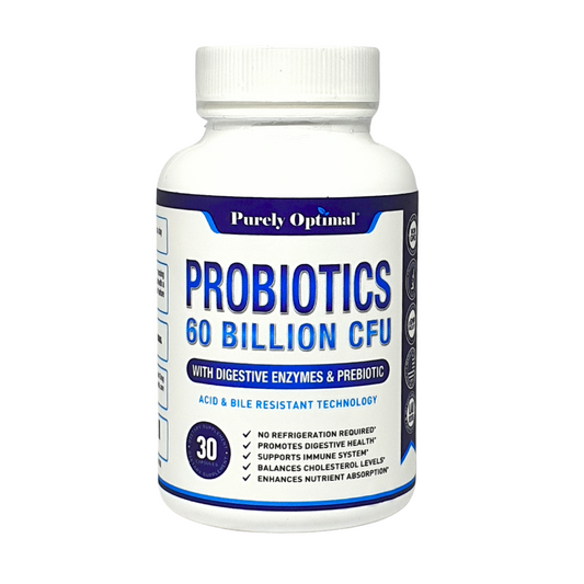 Purely Optimal Probiotics 60 Billion CFU with Digestive Enzymes Prebiotic 30 Capsules