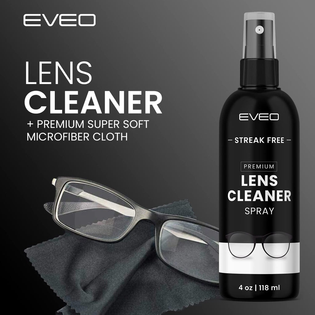Eveo Lens Cleaner Streak Free 2 Sets of 4 Oz (118ml) Bottles and Microfiber Cloth