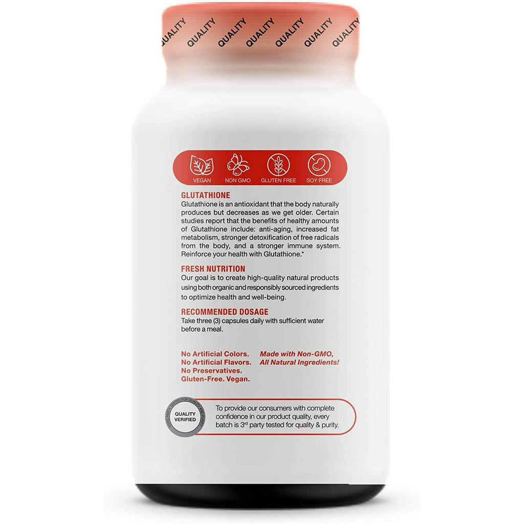 Fresh Nutrition All Natural Glutathione Supplement, Vegan Friendly, Non GMO, 90 Capsules
