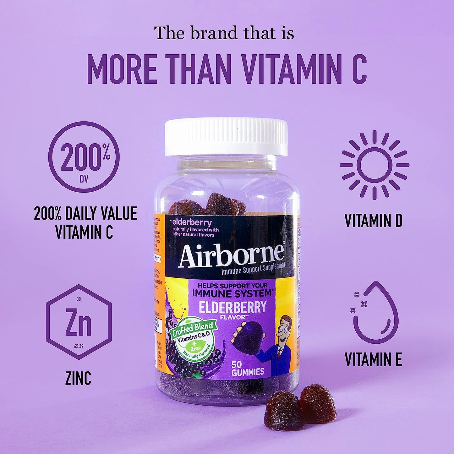 Airborne Elderberry + Vitamins & Zinc Crafted Blend 50 Gummies