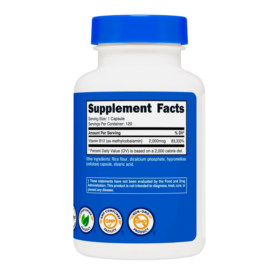 Nutricost Vitamin B12 Methylcobalamin 2000mcg Supplement 120 Capsules