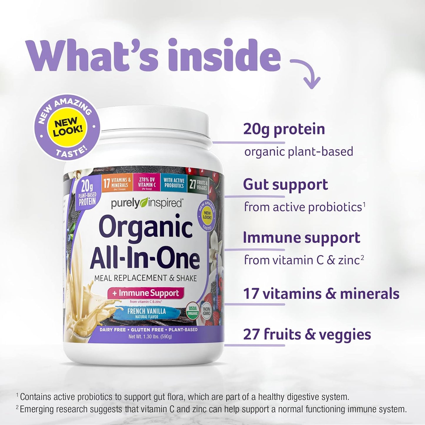 Purely Inspired Organic All-In-One Meal Replacement & Shake French Vanilla Natural Flavor 1.30 lbs / 590g