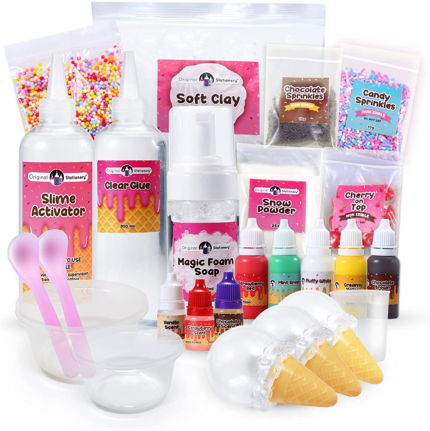 Original Stationery Ice Cream Slime Kit with Chocolate, Vanilla & Strawberry Scent (CLAY NOT INCLUDED)