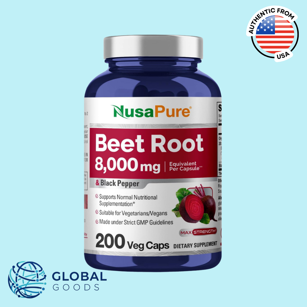 Nusa Pure Beet Root 8,000mg & Black Pepper, Dietary Supplement, 200 Veg Capsule