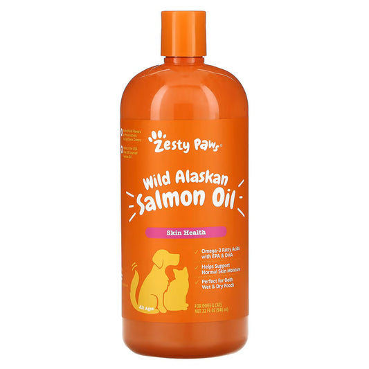 Zesty Paws Pure Wild Alaskan Salmon Oil for Dogs & Cats Skin Health - 32 fl.oz / 946ml