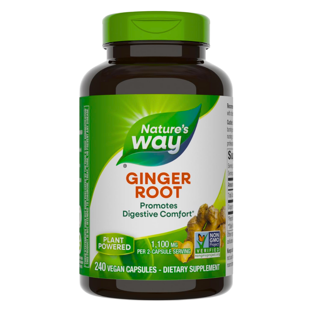 Nature's way Ginger Root for Digestive Comfort 1100mg Supplement 240 Vegan Capsules
