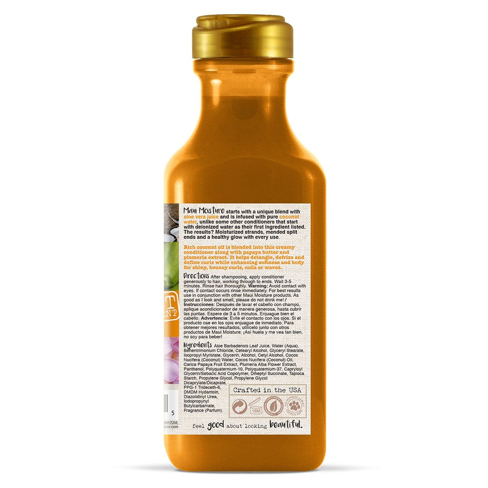 Maui Moisture Curl Quench + Coconut Oil Curl-Defining Anti-Frizz Conditioner to Hydrate and Detangle Tight Curly Hair, Softening Conditioner, Vegan, Silicone- & Paraben-Free, 13 fl oz