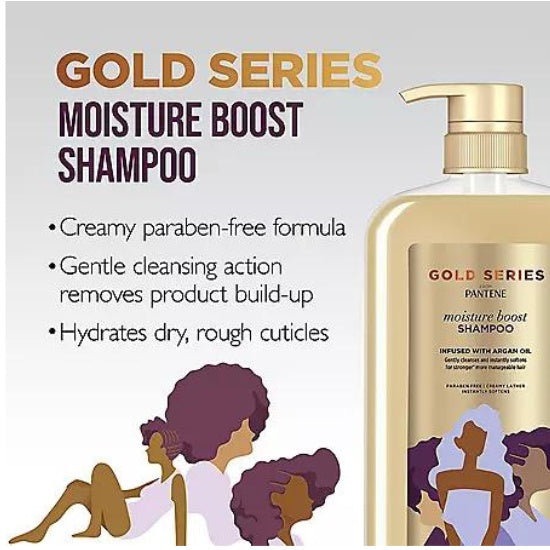 Pantene Gold Series Moisture Infused With Argan Oil Shampoo For Curly And Coily Hair, 29.2Floz 865ml