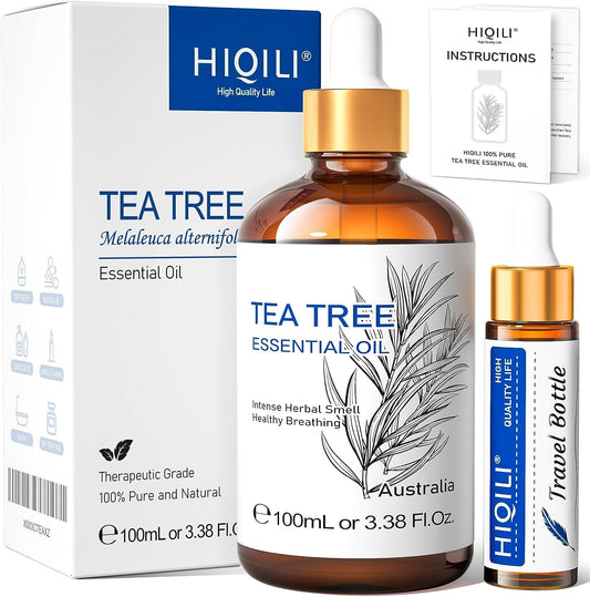 Hiqili Tea Tree Essential Oil Terapeutic Grade 100% Pure and Natural - 3.38 fl oz / 100ml
