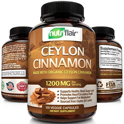 NutriFlair Ceylon Cinnamon 1200mg per Serving - 120 Vegetable Capsules