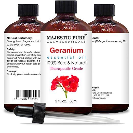 Majestic Pure Geranium Essential Oil, 100% Pure & Natural Therapeutic Grade, 2 oz / 60ml