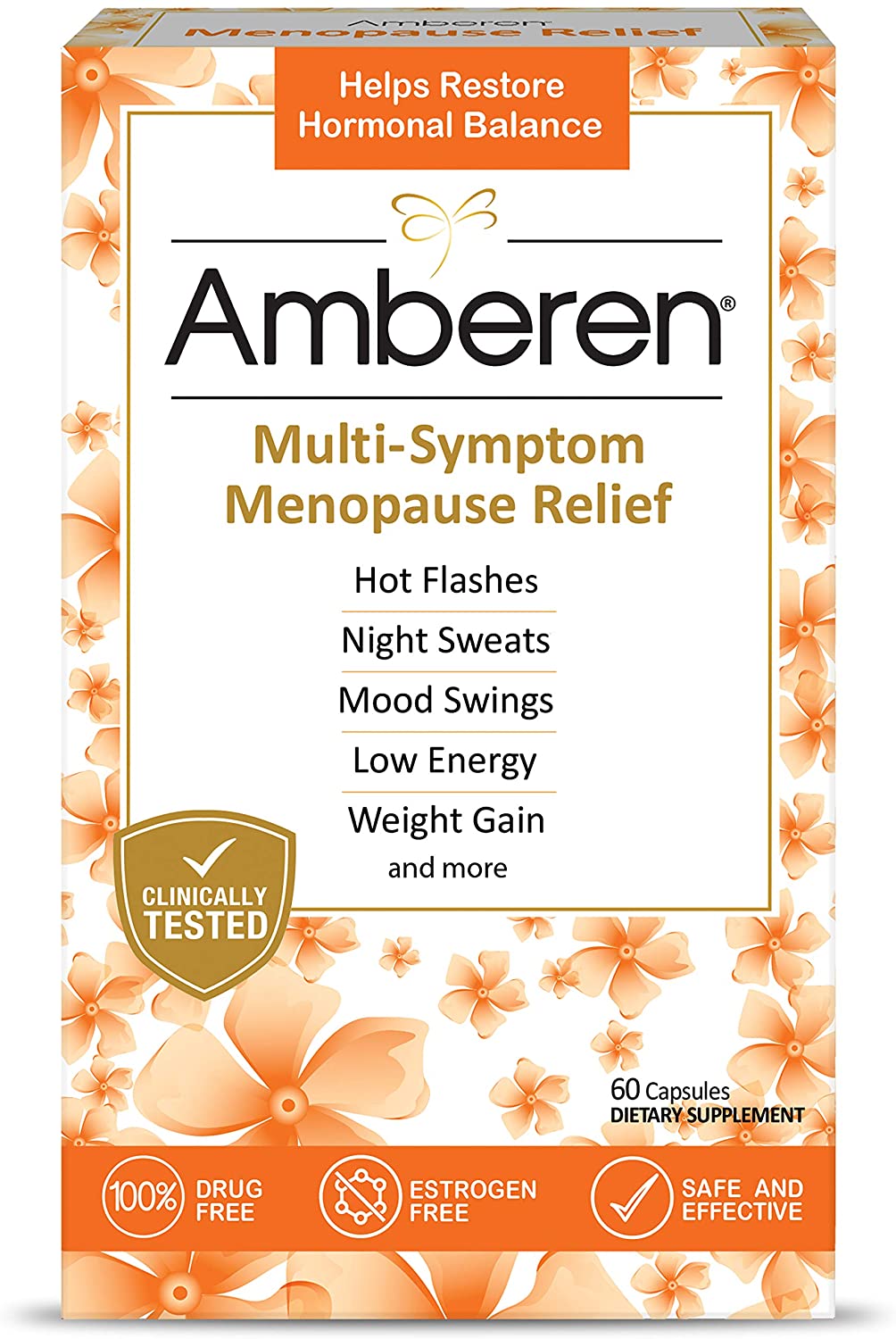 Amberen Multi-Symptom Menopause Relief Supplement, 60 Capsules, Clinically Shown to Relieve 12 Menopause Symptoms
