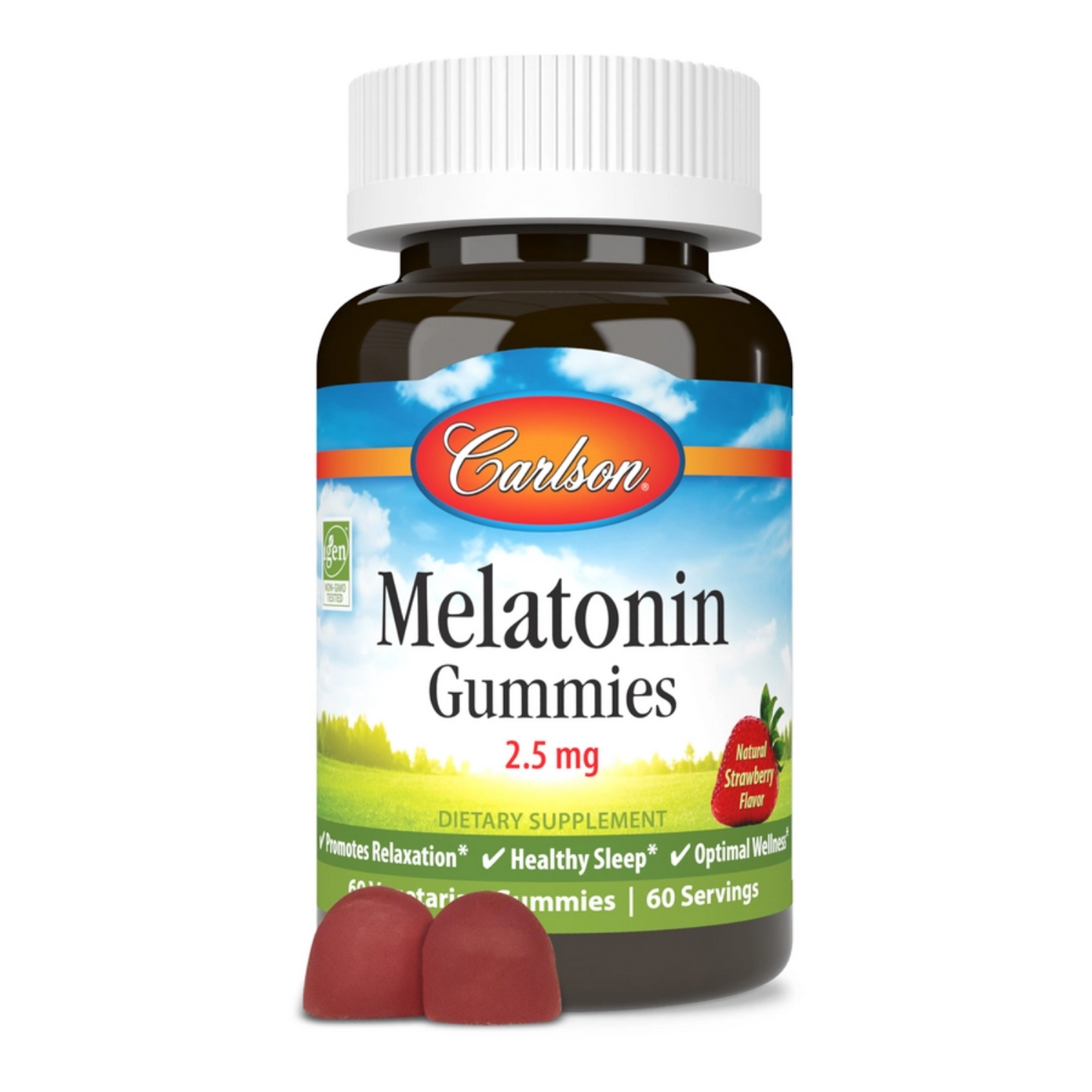 Carlson Melatonin Gummies 2.5 mg, Natural Strawberry Flavor, 60 Count